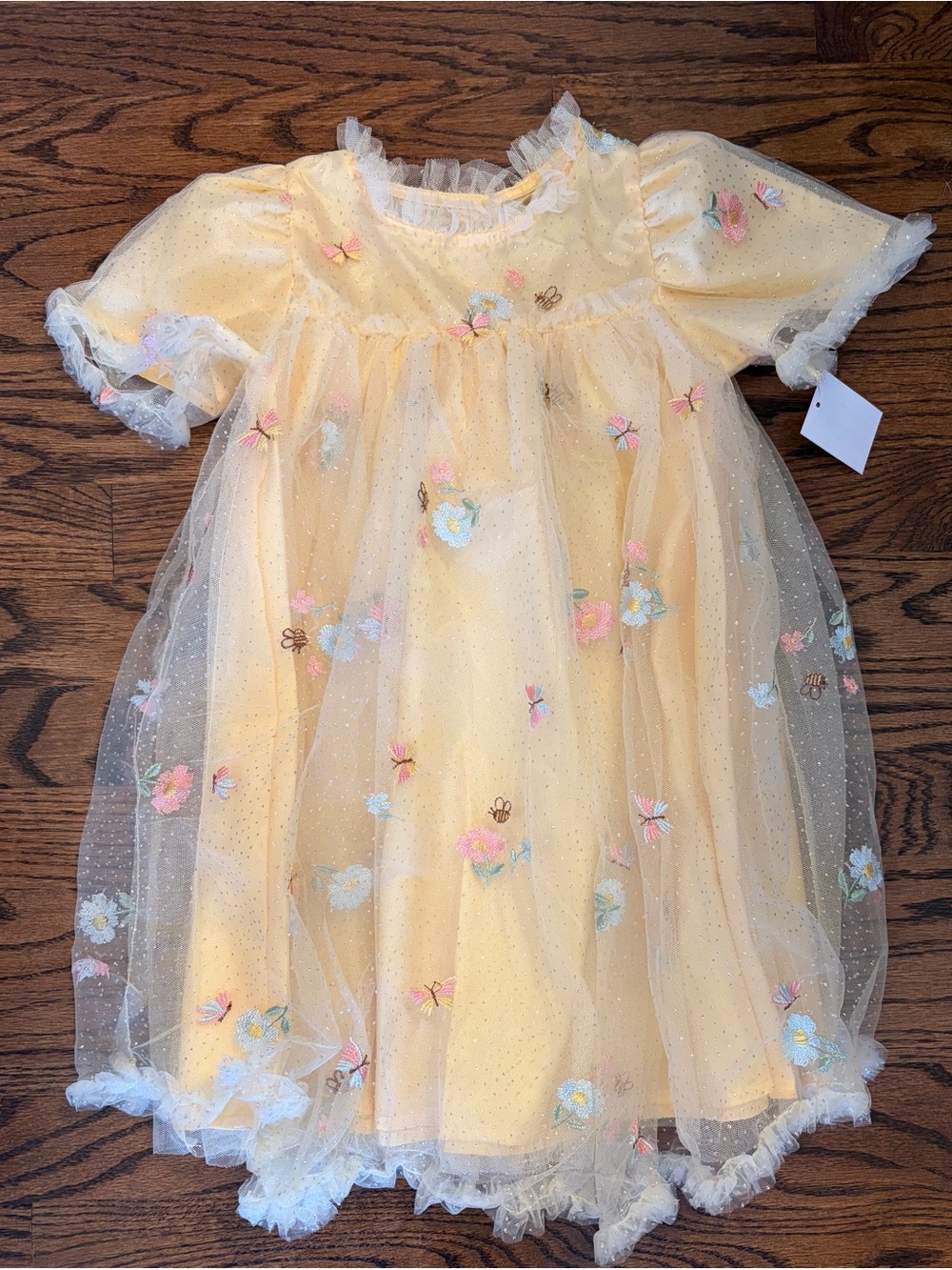 Audrey Camille Yellow Embroidered Tulle Party Dress